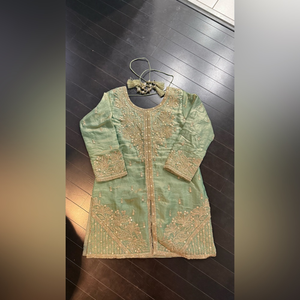 Sage Green Indian Suit with Top, Pant, Dupatta